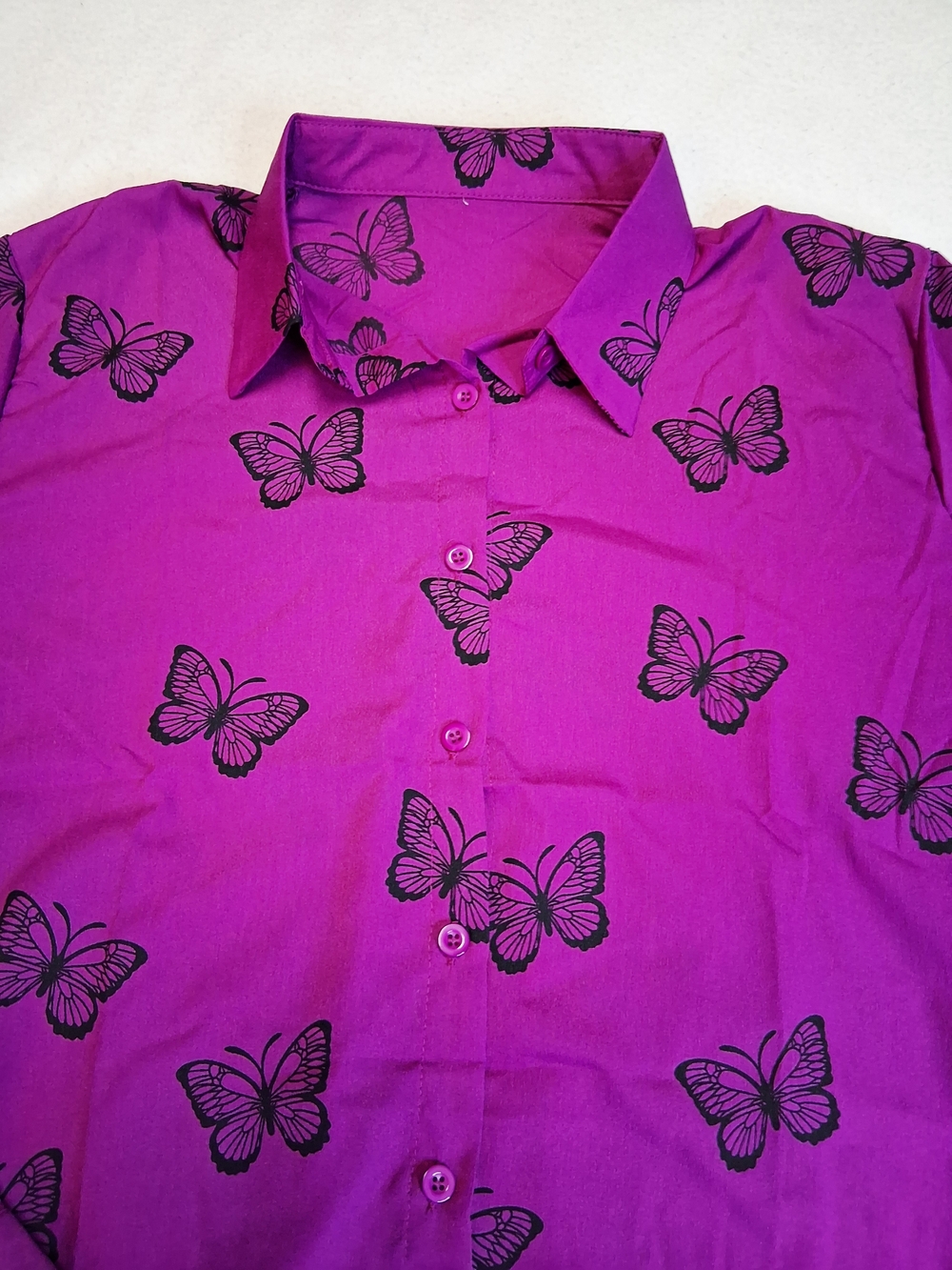Womens Purple Butterfly Button-Up Shirt - Picture 4 of 4